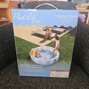 NIB Float Life By Funboy Coastal Stripe Luxiury Inflatable Kiddie Pool 65"